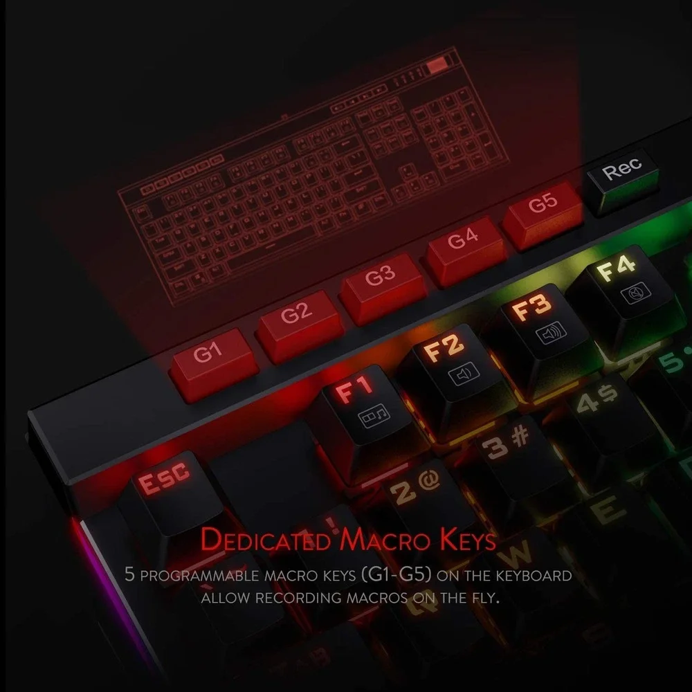 Redragon K580 VATA Wired RGB Mechanical Gaming Keyboard 5 Macro Keys Media
